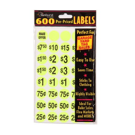 Sunburst Systems Labels Assorted Green Yellow Pre-Priced, 2400 Count 7057